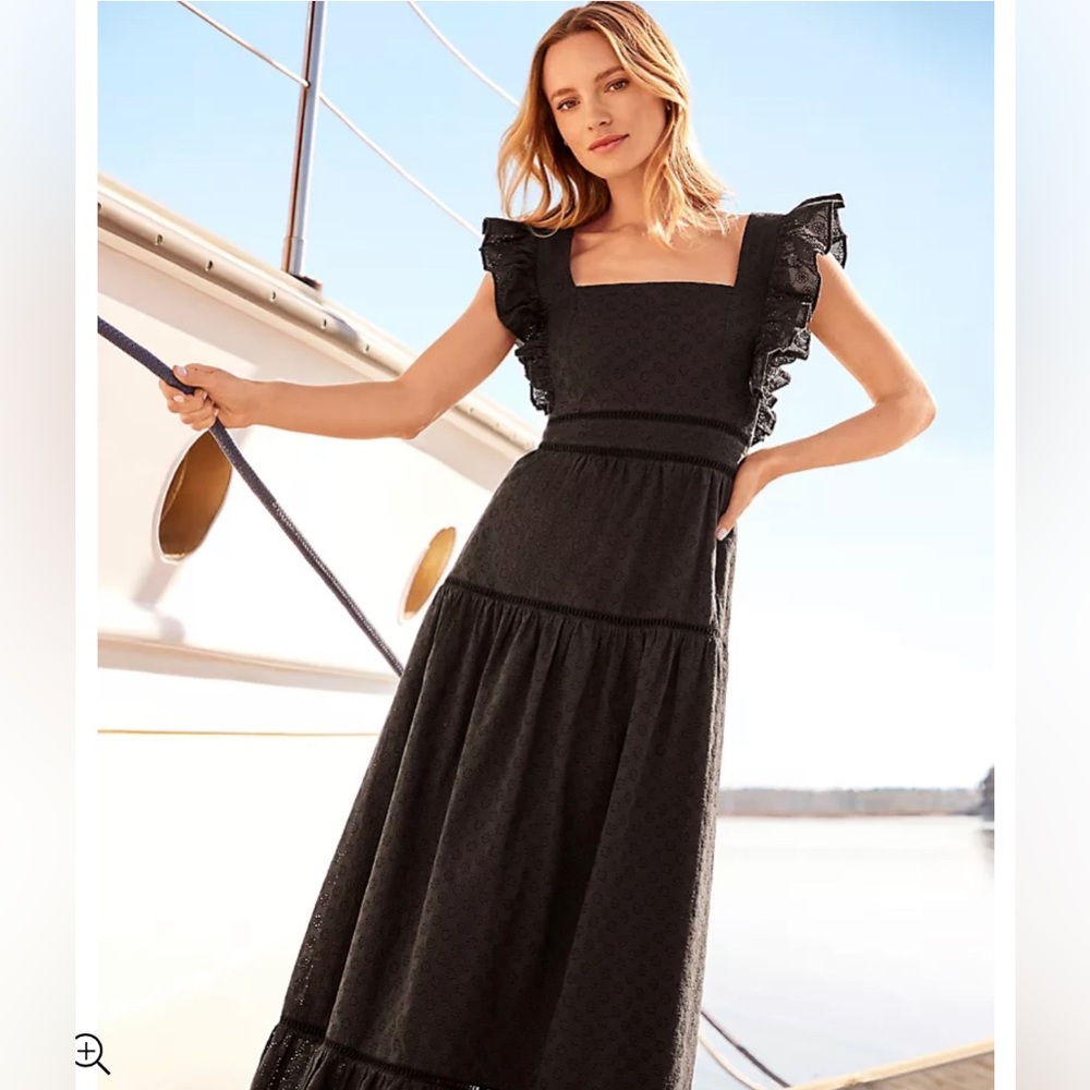 NWT Ann Taylor Black Eyelet Midi Flare Dress